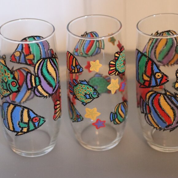 Vintage 80’s 90’s Libbey Tropical Fish Graphic Drinking Glasses Set of 3 - Picture 7 of 16
